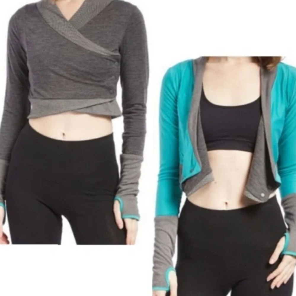 Moxie Cycling Reversible Cropped Jacket in Heather Grey/Aqua